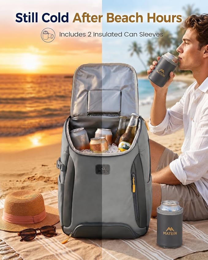 MATEIN HER Cooler Backpack for Women with Hook-and-Loop Top Lid, Leakproof Backpack Cooler 30 Cans with Insulated Can Sleeves, Waterproof Soft Lunch Bag for Beach Picnic Camping Travel Fits 17" Laptop