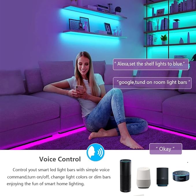 Smart Under Cabinet Lighting with Remote,RGB Cabinet Lights,Color Changing LED Strip Lights for PC,Kitchen Under Counter Lighting Plug in,Shelf Lights,LED Light Bar,Work with Alexa,Google,App,6pcs