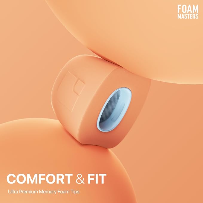 Foam Masters Ultra-Premium Memory Foam Ear Tips for AirPods Pro 1st & 2nd Gen | 3 Pairs | New Ver. | Secure Fit | Super Comfort | Better Noise Cancel | Replacement Buds (Small, Peach)