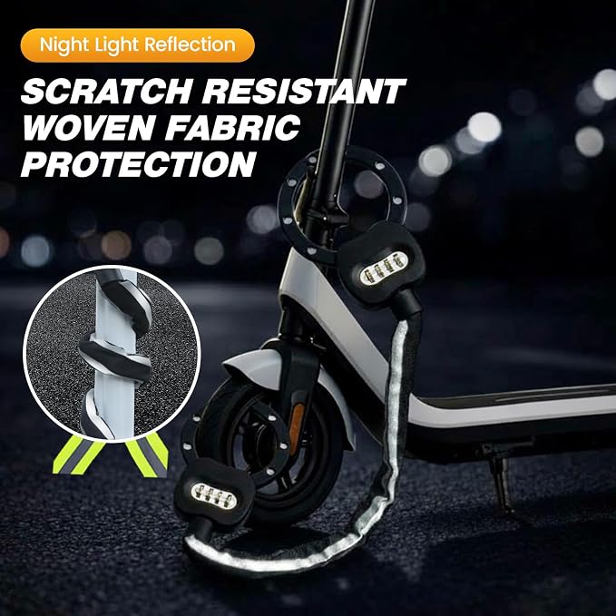 Scooter Locks Anti Theft, Heavy Duty Bike Lock Combination 4 Digit, Security Electric Scooter Chain Lock φ8mm x 3Ft for E Scooter, E Bike, Motorcycle, Door, Gate