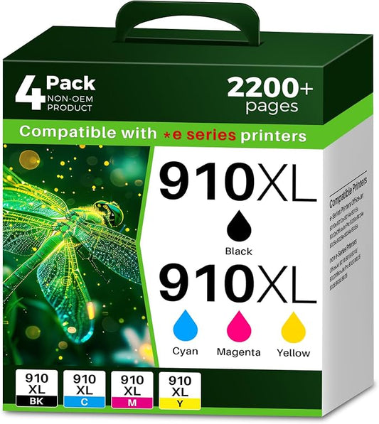 Q-image 910XL 8015e 8025e 910 Ink Cartridges Replacement for HP 910XL Ink Cartridges Combo Pack Work with OfficeJet 8015e 8022e OfficeJet Pro 8025e 8028e 8035e (Black, Cyan, Magenta, Yellow, 4 Packs)