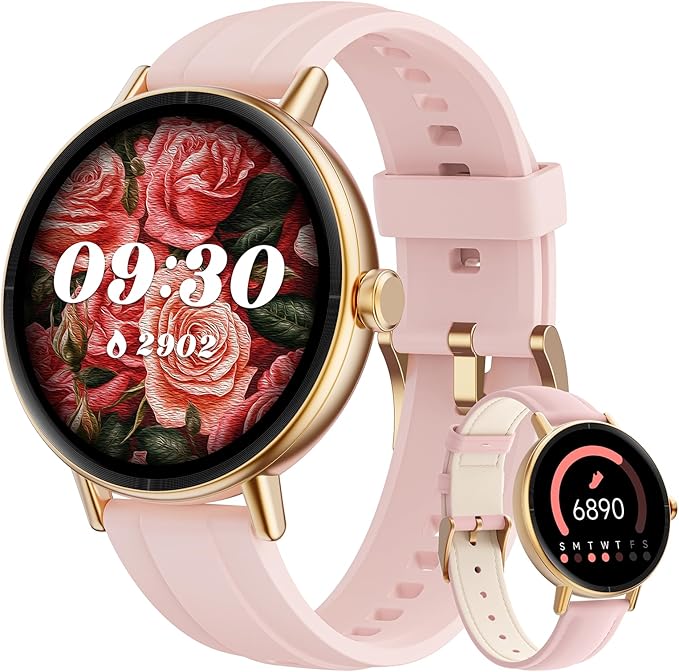 Gydom 1.27” Smart Watch for Women Men Compatible iPhone & Android (Answer/Make Call), Activity Fitness Tracker with 101+ Sports Modes, Heart Rate/SpO2/Stress/Sleep/Period Monitor, 2 Bands, IP68, Pink