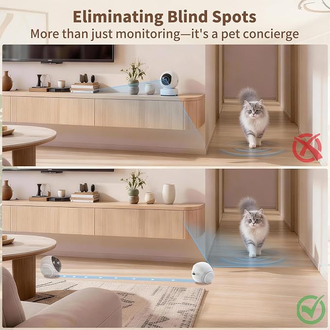 1080P Moving Pet Robot Camera, Smart Home Security Robot with Auto Tracking, Night Vision, 2-Way Audio, Auto-Recharge, Motion Alerts, App Control for Pet, Baby & Elderly Care