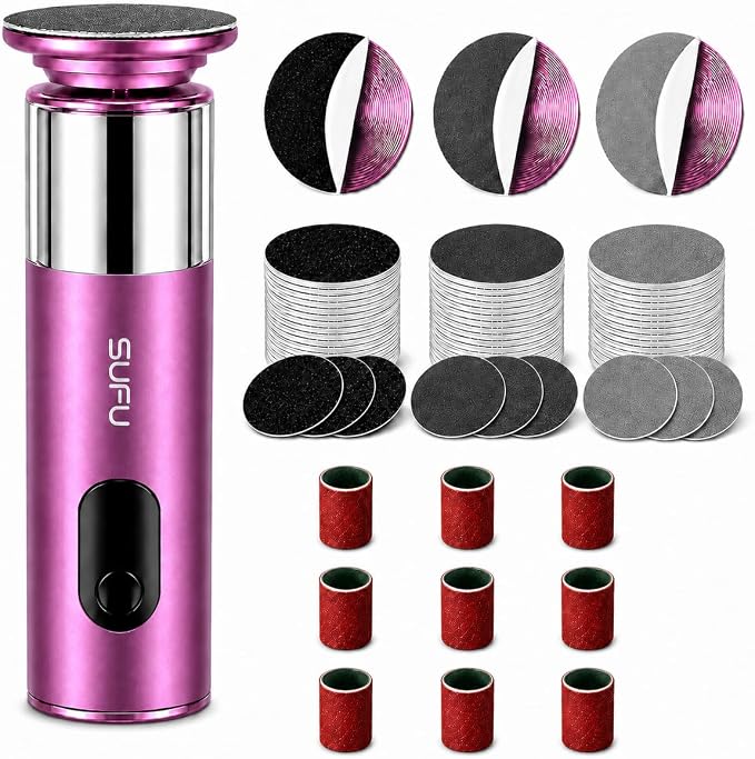 SUFU SUFU 2 in 1 Electric Foot Callus, USB Rechargeable Electric Foot File Grinder with Digital Display, Cordless Aluminum Pedicure Tools for Feet,Nail Care,Dead Skin (Pink)