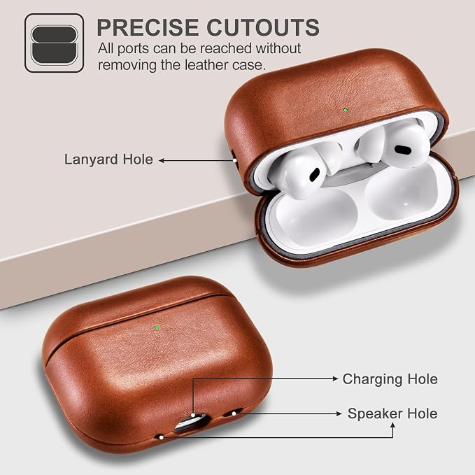ICARER AirPod Pro 3 Case, 100% Geniune Leather Case, Handmade Top Grade Vintage Cover, Shockproof Protective Cover Support Wireless Charging, Compatible with AirPods Pro 3 2025 Model (Brown)