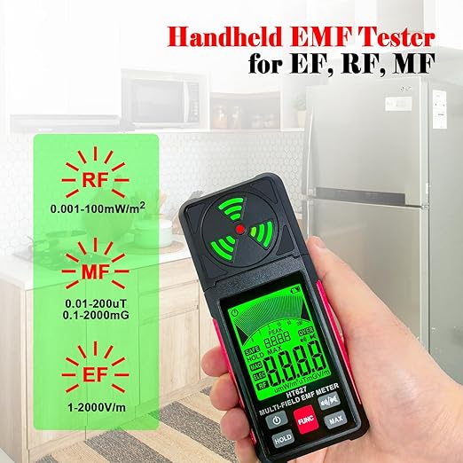 EMF Meter, 3-in-1 Portable Electromagnetic Field Radiation Detector Handheld EMF Tester for EF, RF, MF, WiFi Signal, Radio Frequency Detector Suitable for Home Office EMF Inspections Ghost Hunting