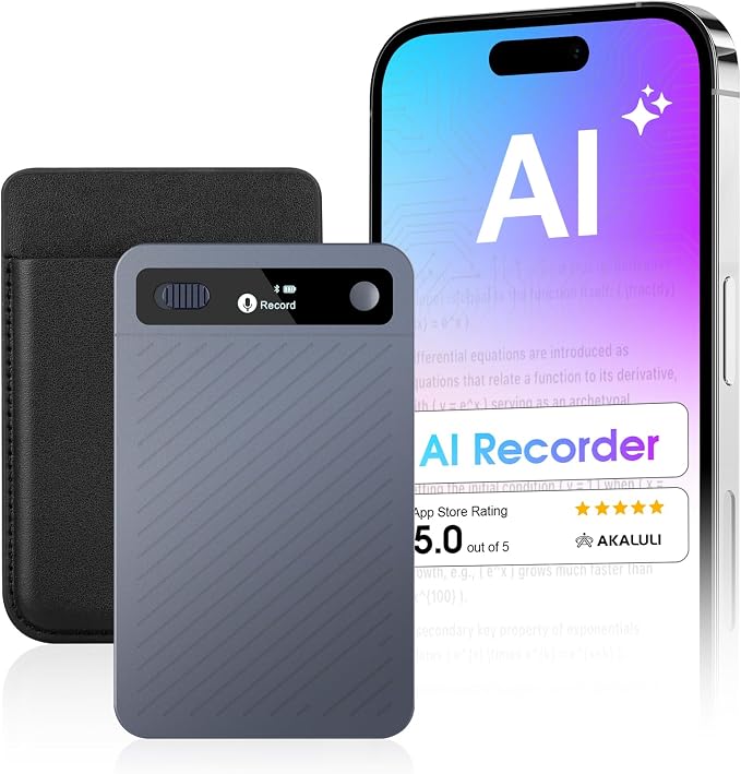 AI Voice Recorder with Transcribe Summarize: AI Noise Reduction Speaker Separation App Control 118 Languages 64GB Storage - AI Notetaker for Students Managers - Meetings Lectures Interviews