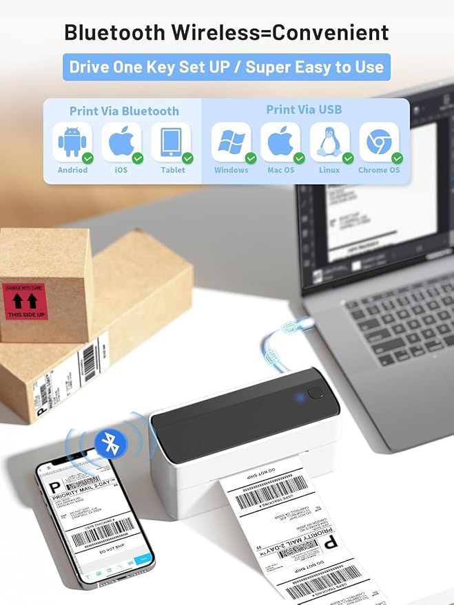 Phomemo Bluetooth Thermal Printer for Shipping Packages - Wireless Label Printers for Small Business with Phone&Pad&PC, 241BT Shipping Label Printer Compatible with Amazon, Shopify, USPS, Temu
