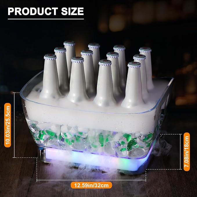 WILON LED Ice Bucket for Parties Large Capacity | Bar Party Acrylic Cooler with Remote & Colorful Lights for Beer Wine, Portable Tub for Indoor & Outdoor, Home Essential
