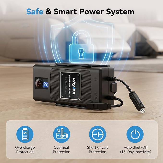 Battery Pack for Reclining Furniture, 2500mAh Rechargeable Power Recliner Battery with Universal 2-Pin, Cordless Battery Pack with LED Display for Reclining Sofa Couch & Lift Chair
