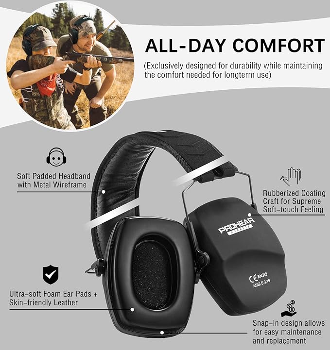 PROHEAR Ear Protection Safety Earmuffs for Shooting Noise Reduction Slim Hearing Protector