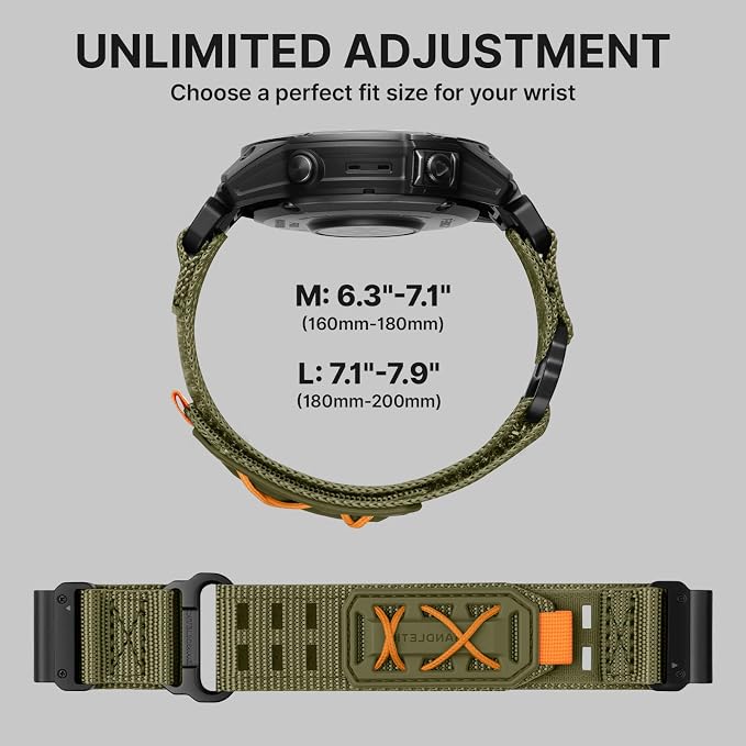 Bandletic Compatible with Garmin Instinct 3 E 45mm Watch Band - 22mm Quick Fit Replacement Nylon Strap for Fenix 8 47mm 7 6 Pro/5 Plus/Instinct 2/Forerunner 970/965/955/945/Approach S70/S62/S60 /Epix