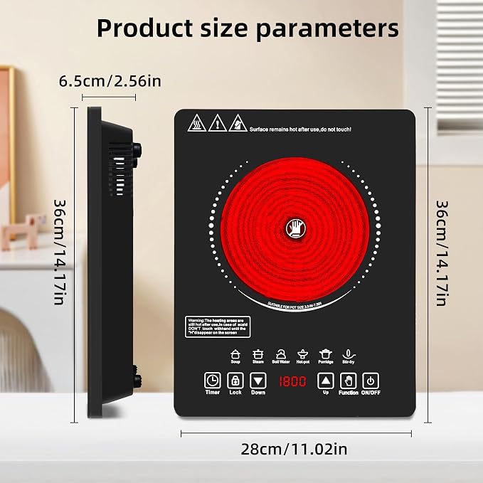 Single Burner Electric Cooktop,110V 1800W Electric Stove Top with LED Touch Control,9 Power Levels, 3 hTimer, Safety Lock,single burner cooktop Overheat protection