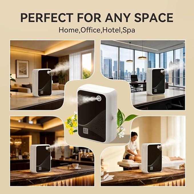 Waterless Essential Oil Diffuser-500ml Large Capacity,Smart App Control,Timer Function,Low Noise for Large Room up to 2000 sq.ft,for Home,Office,Hotel,Black-White Combo