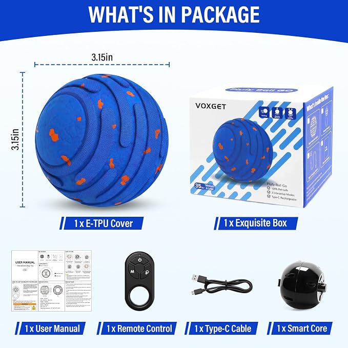 Smart Interactive Dog Toy Ball, Automatic 3 Modes Moving Ball with Remote Control for Medium Large Dogs, Rechargeable Waterproof E-TPU Bouncing & Rotating Toy to Keep Busy (Bright Blue)