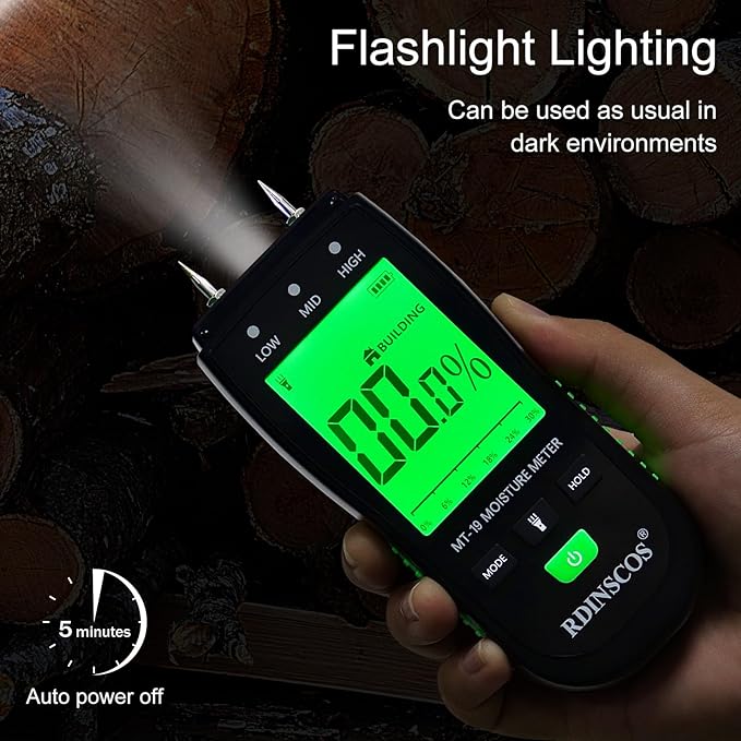 RDINSCOS Wood Moisture Meter for Hardwood and Softwood | Replaceable Pin Moisture Tester with Batteries