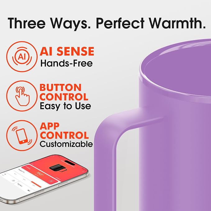 VSITOO S3 Plus 14oz Self Heating Coffee Mug with Auto-Sensing AI - Smart Rechargeable Heated Mug, Temperature Control 120-150℉, IPX7 Waterproof, Coffee Warmer Gift for Women Men-Purple