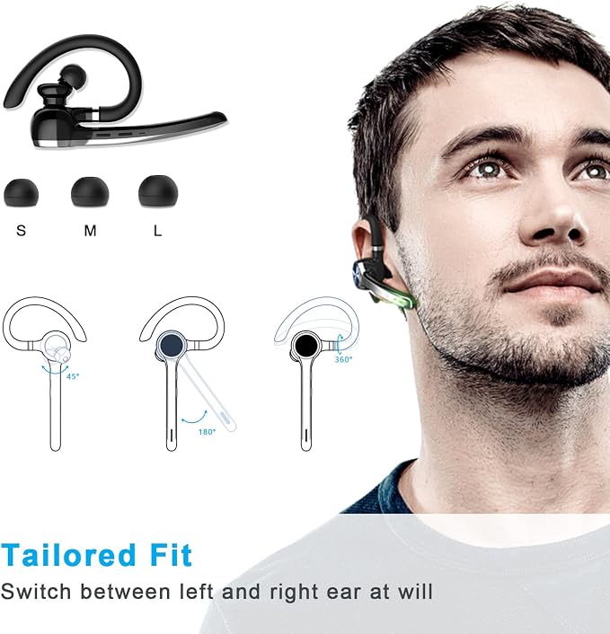 HEIBAS Bluetooth Headset, Wireless Bluetooth Earpiece with 500mAh Charging Case 72 Hours Talking Time Built-in Microphone for iOS Android Cell Phone, V5.1 Hand-Free Headphones for Trucker, Office