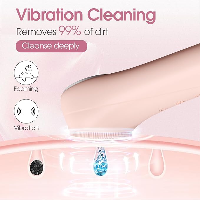 Facial Cleaning Brush, Facial Scrub Facial Scrub Brush, Men & Women Rechargeable Facial Electric Facial Scrub Cleansing Brush Pink