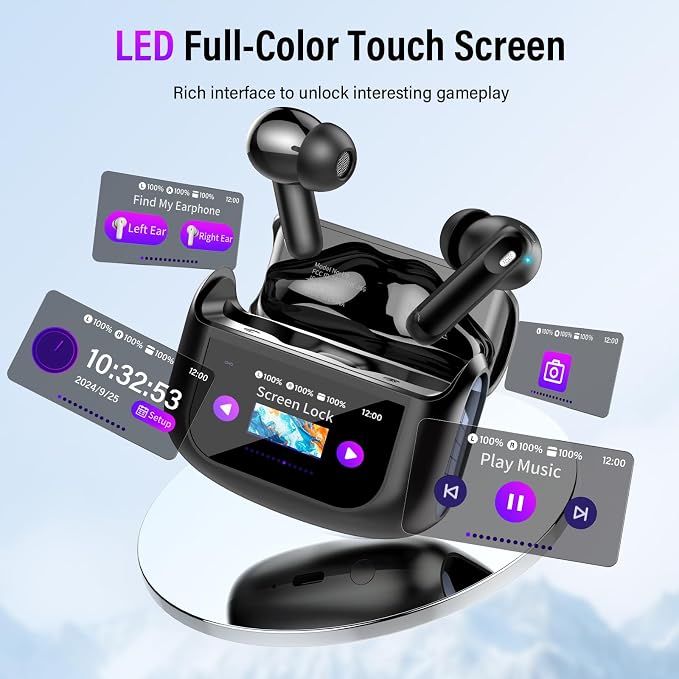 Wireless Earbuds, Bluetooth 5.4 Headphones with Multifunctional Touch Screen, 48H Bass Stereo Ear Buds with ANC/ENC Noise Cancelling/Transparency Mode, IPX7 Earphones with 5 EQ Modes for iOS Android