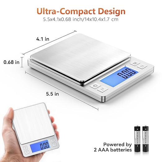 BOMATA 0.01g High Precision Jewelry Scale, 1000g Digital Gram Scale with Hold, Tare & Counting Function, Small & Portable Design for Gold, Bullion, Coins, Gemstones & Crafts, Sliver