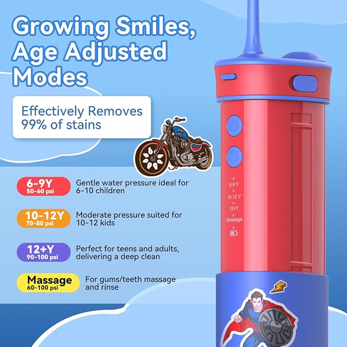 JTF Electric Toothbrush with Water Flosser Combo for Kids: 2-1 Oral Clean Kit for Teeth Brushing & Flossing, Multiple Modes for Braces & Sensitive Gums Care, Cordless Rechargeable for Home & Travel