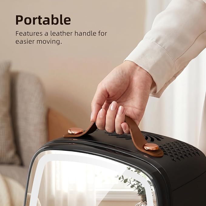 Antarctic Star 6L/8 Cans Makeup Mini Refrigerator with Dimmable LED Light Mirror for Bedroom, Car, Office & Dorm,Portable Small Cooler for Cosmetics,Skin Care,BLACK