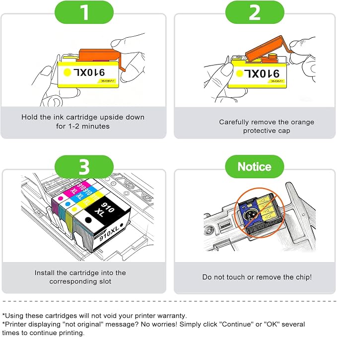 910XL Ink Cartridges Combo Pack Replacement for HP 910 XL HP910 HP910XL Use for HP Officejet Pro 8015e 8025e 8028e 8010 8025 8020 8020e 8022e 8035 8035e printer Black Color Cyan Magenta Yellow(4-Pack)