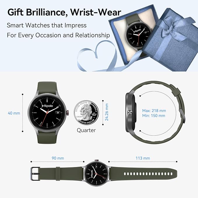 Smart Watches for Women Men, 1.27" Round Fitness Watch for Android iPhone with Bluetooth Calls (Make/Answer), AI Voice Command, Heart Rate/SpO2/Sleep Monitor, 12 Days Battery, IP68 Waterproof