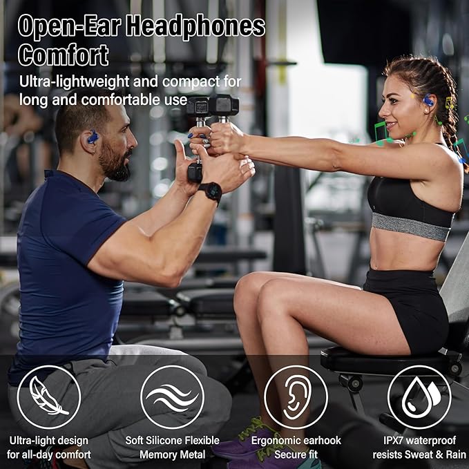 Open Ear Headphones, 2026 Over Ear Earbuds with 4 Noise Canceling Mic, 36H Wireless Earbuds Stereo Sound, IPX7 Waterproof Sports Headphones, Bluetooth 5.4 Headphones with Ergonomic Earhook for Running