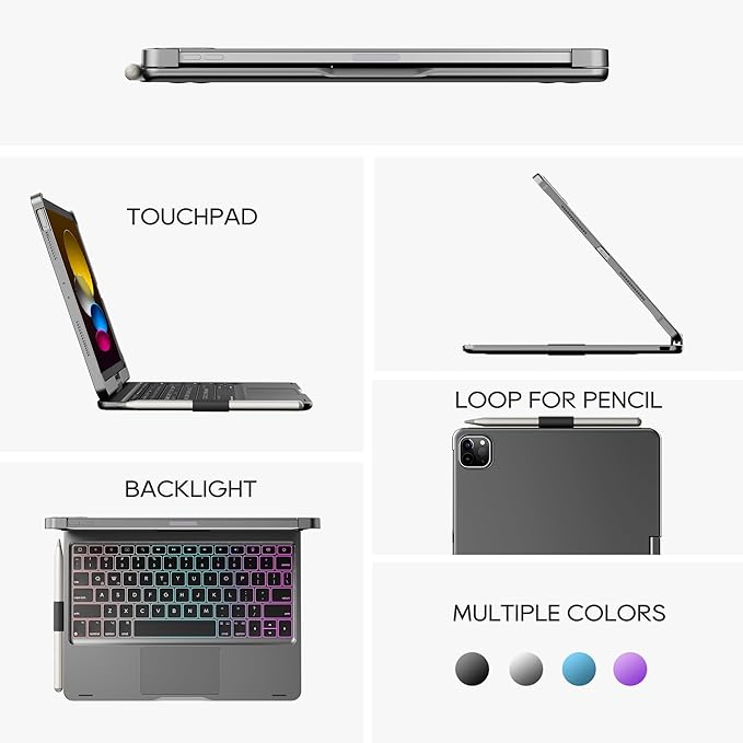 edaiser Swivel Keyboard Case for Apple iPad 11th Gen 2025 (A16) & iPad 10th Generation (10.9-inch); 360 Degree Rotatable Cover and Pencil Holder, Multi-Touch Trackpad, RGB Backlit, Space Gray