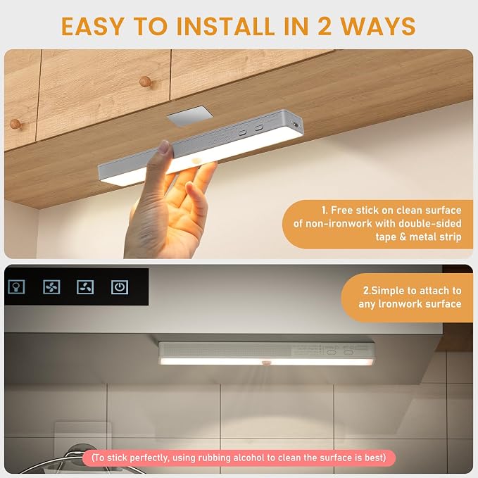 Racokky Under Cabinet Lights with Charging Station, 6 Pcs Rechargeable Motion Sensor Closet Lighting, Dimmable RV Step Lights Stick-Anywhere LED Night Bar for Kitchen, Wardrobe, Stairs(Warm)