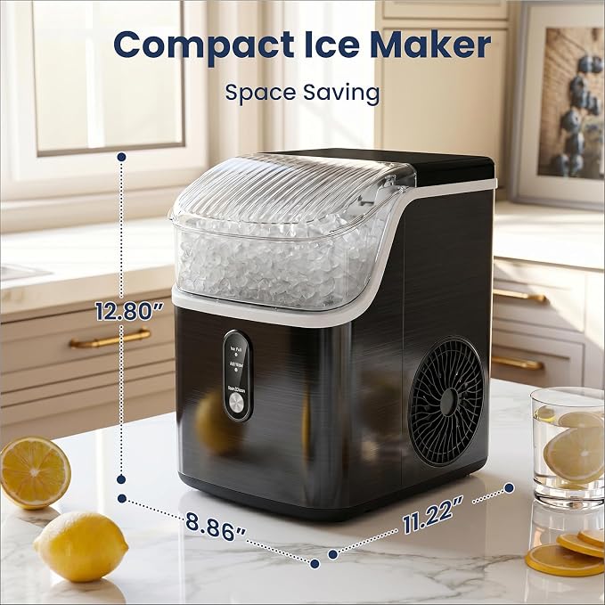 Antarctic Star Nugget Ice Makers Countertop with Self-Cleaning, 35lbs/24H, Portable Sonic Ice Maker Machine with Handle/Basket/Scoop for Home, Kitchen, Office, Camping(Black)