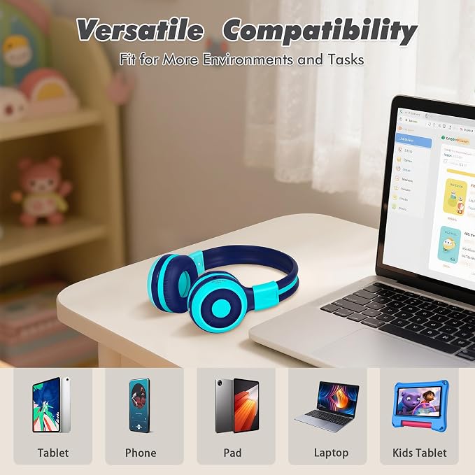 SIMOLIO 2 Pack Wireless Kids Headphones with Share Port, 75/85/94dB Volume Limiting, HD Mic, USB C Charging, Foldable Headphones with Travel Case for iPad Tablet School Airplane Boys Girls