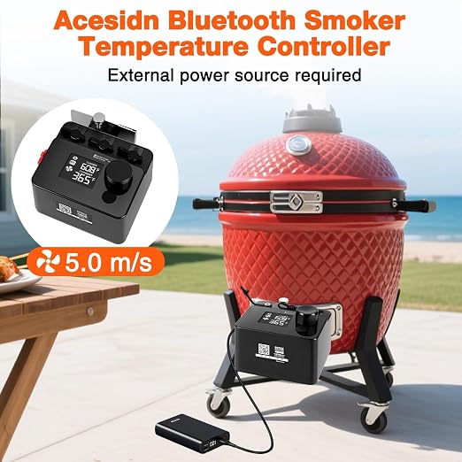 Bluetooth BBQ Temperature Controller, Automatic Smoker Fan Grill Thermometer for Big Green Egg, Kamado Joe, Primo, Vision Grill, Akorn Kamado (External Power Source Required)