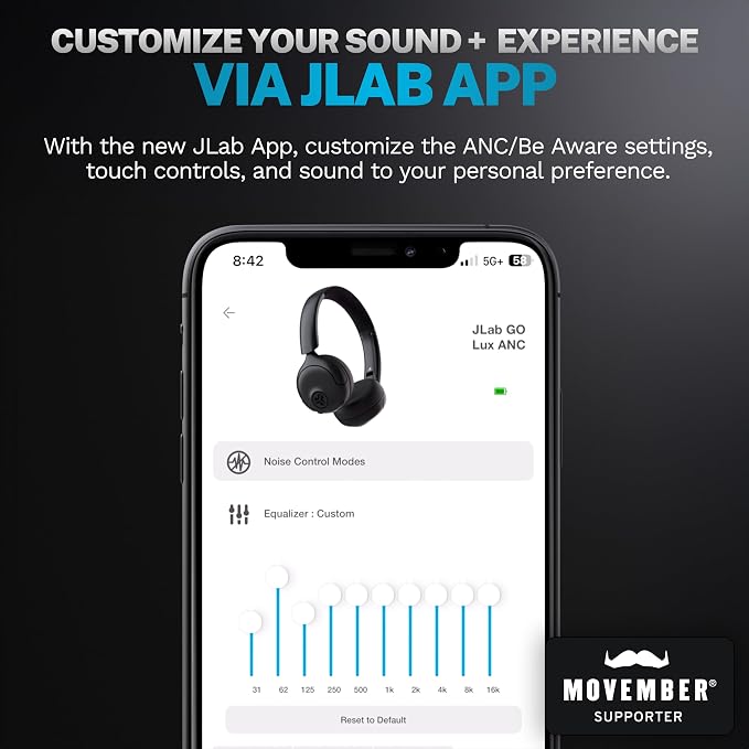 JLab, Go Lux ANC, On Ear Headphones, Active Noise Cancelling, Bluetooth, Graphite