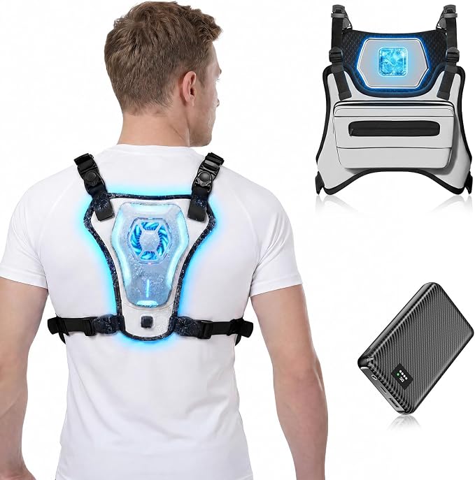 Portable Cooling Vest with 30000mAh Battery, Wearable Cooler with Chest Pack, Lightweight Heat Relief Gear