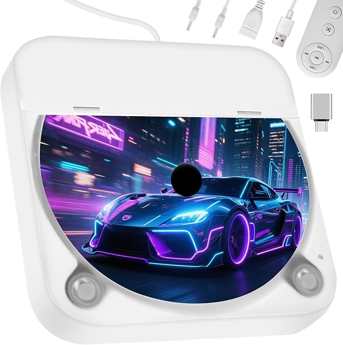 CD Player for Car USB Port AUX Port, External Car CD Player with USB-C Adapter, Extension Cable, for Cars Without CDs Player, Work Vertically and Horizontally for Car Stereo