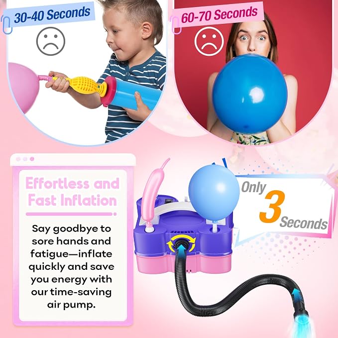 3-in-1 Electric Balloon Pump with Green and White Balloons, 3-in-1 Electric Balloon Pump, Portable Electric Air Pump for All Balloons Inflatables Dual Nozzle Balloon Blower Machine
