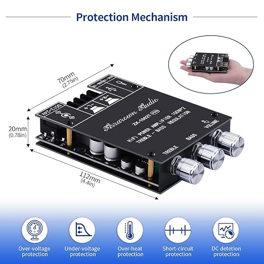 ZK-1002T PRO Bluetooth 5.0 Amplifier Board 2.0 Channel 200W HiFi Subwoofer Audio AMP with Treble and Bass, BT USB and AUX Inputs, DC 12-24V Stereo AMP Module for DIY Speakers (2 Pack)