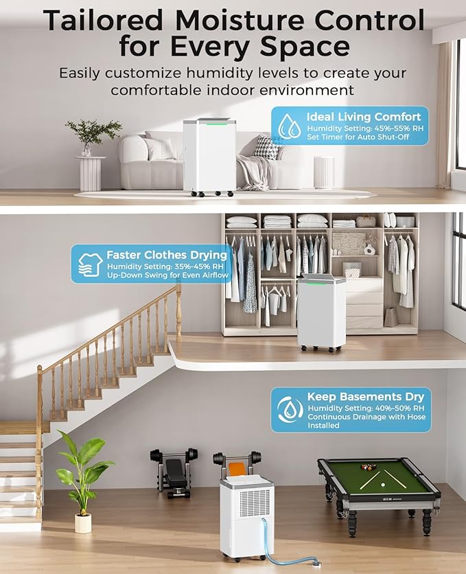 34 Pints Dehumidifier for Basement with Drain Hose, 2500 Sq.Ft, 38dB Quiet | 24HR Timer, 3-Color Indicator, Auto Defrost, Child Lock, for Home Bedroom Bathroom