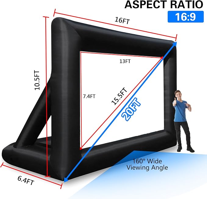 GZKYYLEGS 20 Feet Inflatable Projector Screen Outdoor Inflatable Movie Screen with Air Blower Storage Bag, Easy Set Up Blow Up Screen for Backyard Movie Night, Theme Parties, Celebrations