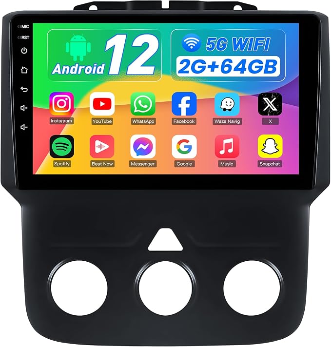 4Core 64G ROM 5G WiFi Car Radio for Dodge Ram 2013-2018 1500 2500 : 9" 1280*800 HD Touchscreen Stereo Replacement with Wireless Carplay Android GPS Bluetooth FM SWC Backup Camera (Only fit Manual AC)