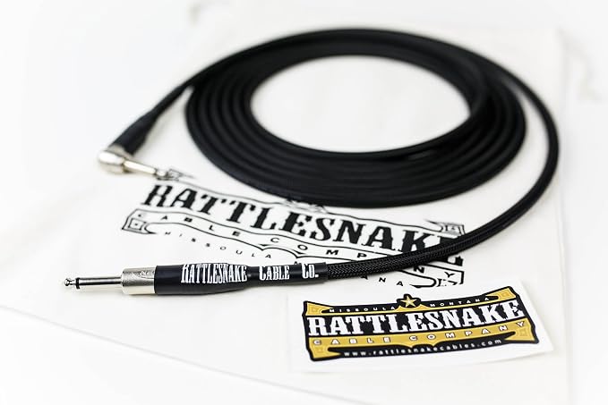 Rattlesnake Cable - 15 Foot Standard Black Guitar Instrument Cable Straight to Right Angle 1/4-Inch plugs