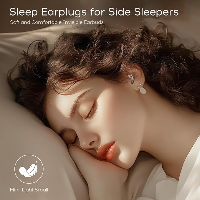 Sleep Earbuds Bluetooth 6.0, Mini Invisible Silicone Sleep Earbuds for Side Sleepers, Noise Blocking Sleeping Headphones, Hidden Earbuds with LED Display for Small Ears, Sleep & Relax - White