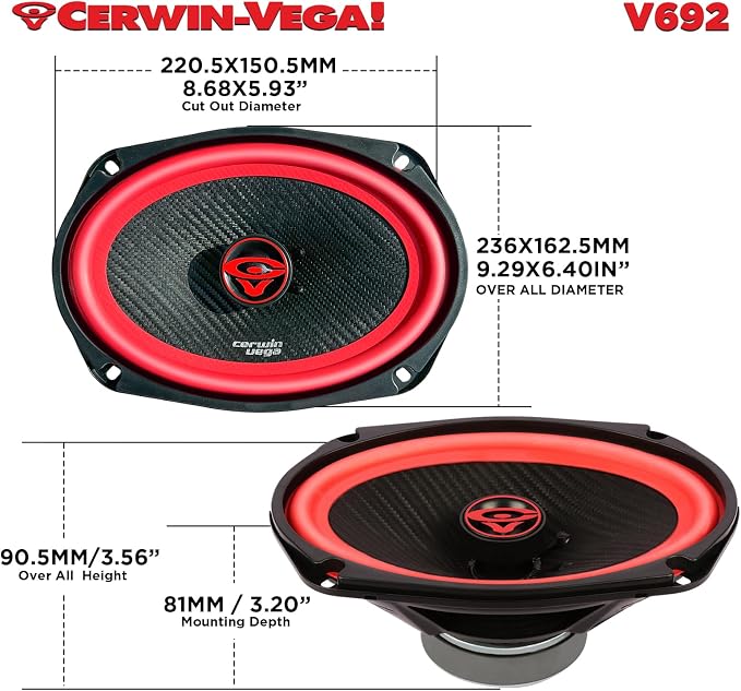 CERWIN-VEGA! V692 6"× 9" Vega 2-Way 420 Watts 2 Ohm Coaxial Full Range Speakers