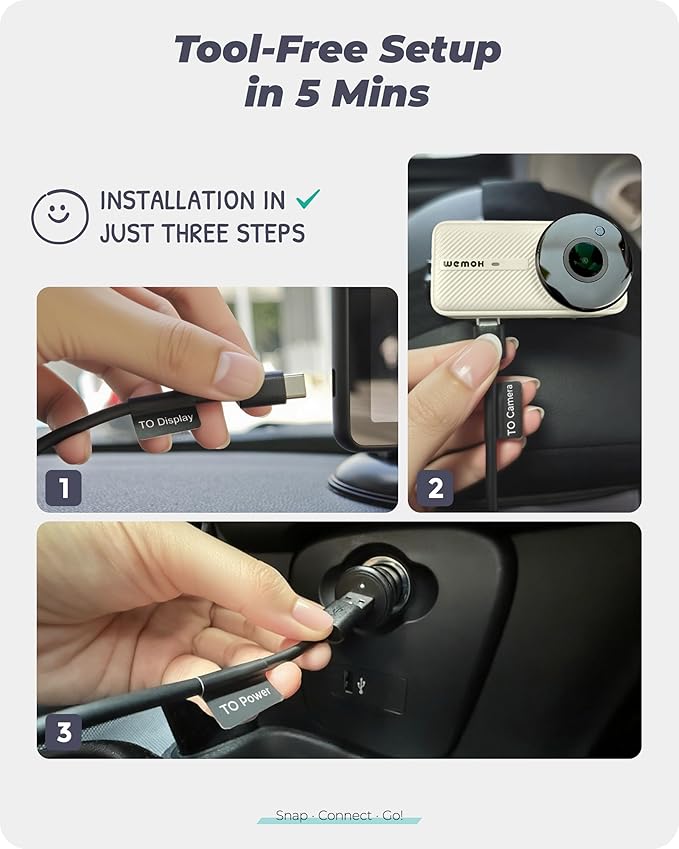 #1 Magnetic Double Car Camera for 2 Baby with 5" 1080P IPS Monitor, Auto Night Vision & Magnetic Mount, Zoom/Mirror/Split Modes, USB Powered, 5-Minute Setup, for Rear-Facing Infant, White