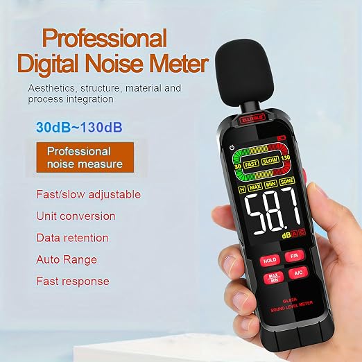 GL82A Digital Sound Level Meter, 30-130dB Decibel Meter with Backlit LCD, High Precision Noise Detector for Home, Office, Factory, Construction & Daily Use | Backlit LCD, High Precision Noise Detector, For Home, Office, Factory, Construction & Daily Use
