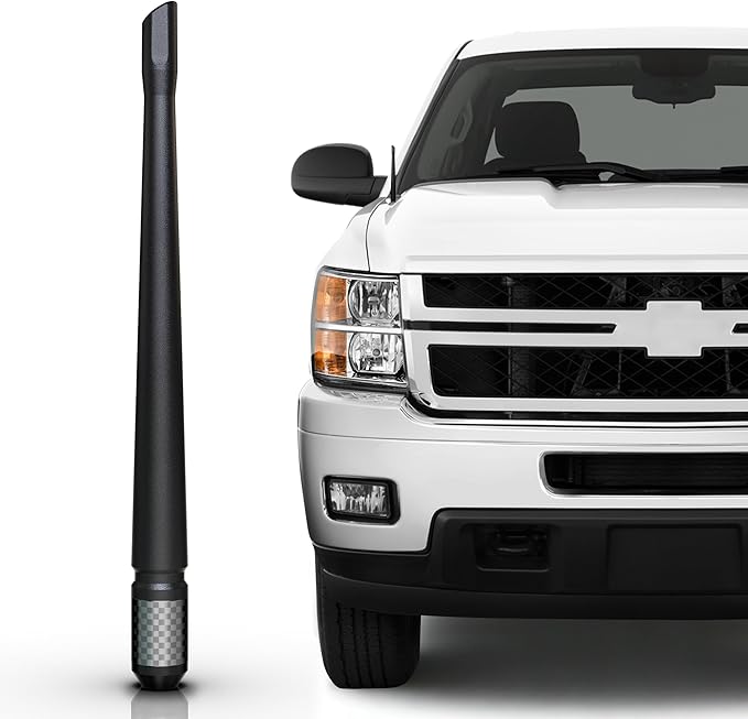 TEKK Carbon Fiber Short Antenna Compatible with Chevy Silverado 1500 2007-2026/7.9 Inches Premium Flexible Rubber/Designed for Enhance FM/AM Radio Signal Reception