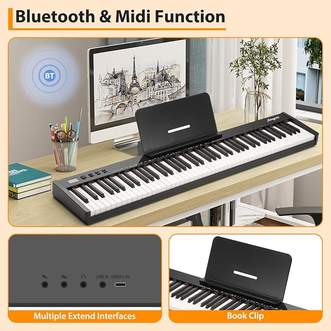 88 Keys Piano Keyboard Set, Electronic Digital Piano with Built-in Speaker Microphone, Portable Keyboard Gift Teaching for Beginners, Electric Piano for Birthday Gift